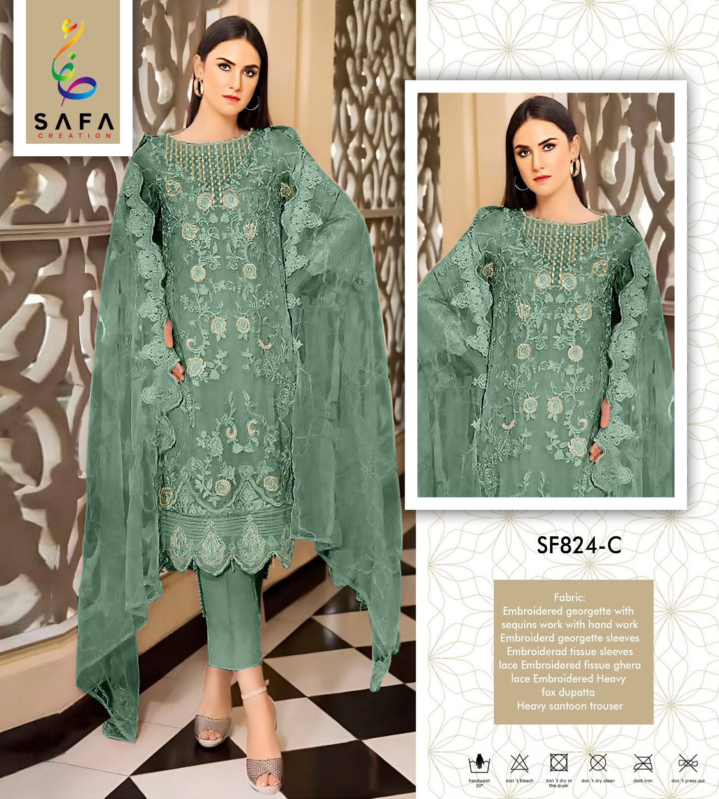 SF PK 824 Safa Embroidery Georgette Pakistani Suits Wholesale Shop In Surat
